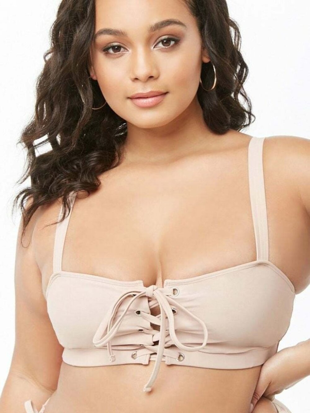 Forever 21 Plus Size Rose Lace-Up Bikini Top Only 0X